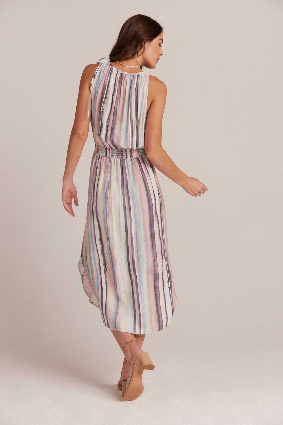 Bella Dahl Sleeveless Smocked Waist Midi Dress - Coastal Stripe Print Midi Dresses