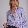 Bella Dahl Shirred Button Up Blouse - Lilac Floret Print Button Down