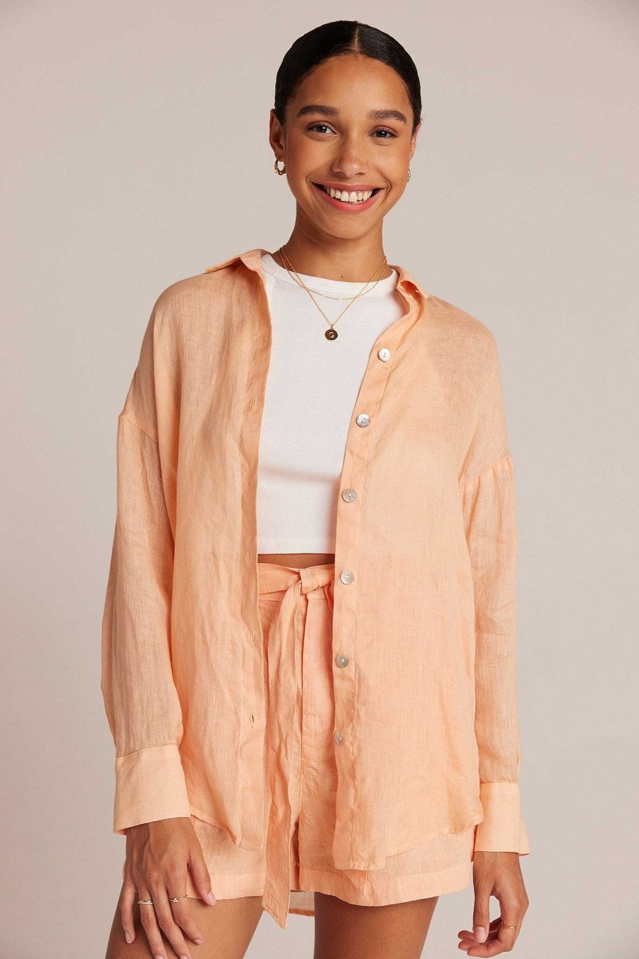 Bella Dahl Boyfriend Button Down - Peach Parker Long Sleeve