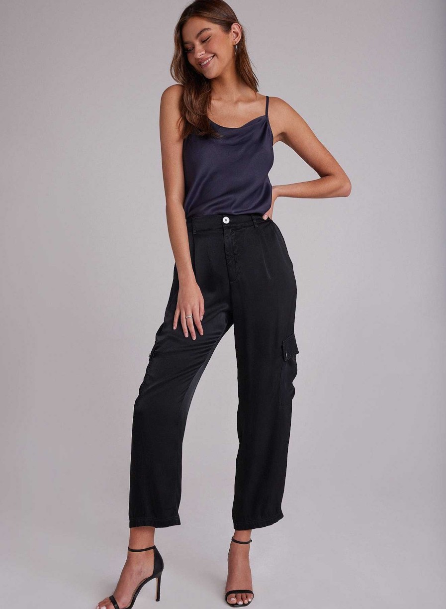 Bella Dahl Satin Cargo Trousers - Black Pants