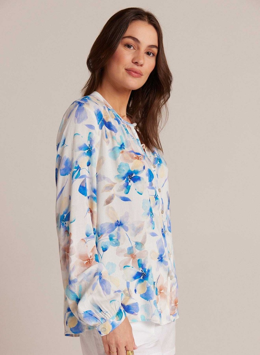 Bella Dahl Button Loop Front Shirt - Malibu Floral Print Long Sleeve