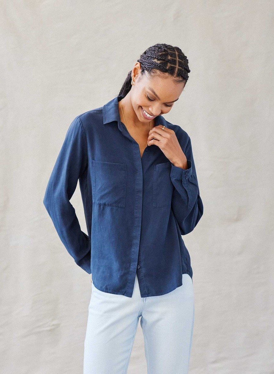 Bella Dahl Two Pocket Classic Button Down - Endless Sea Long Sleeve