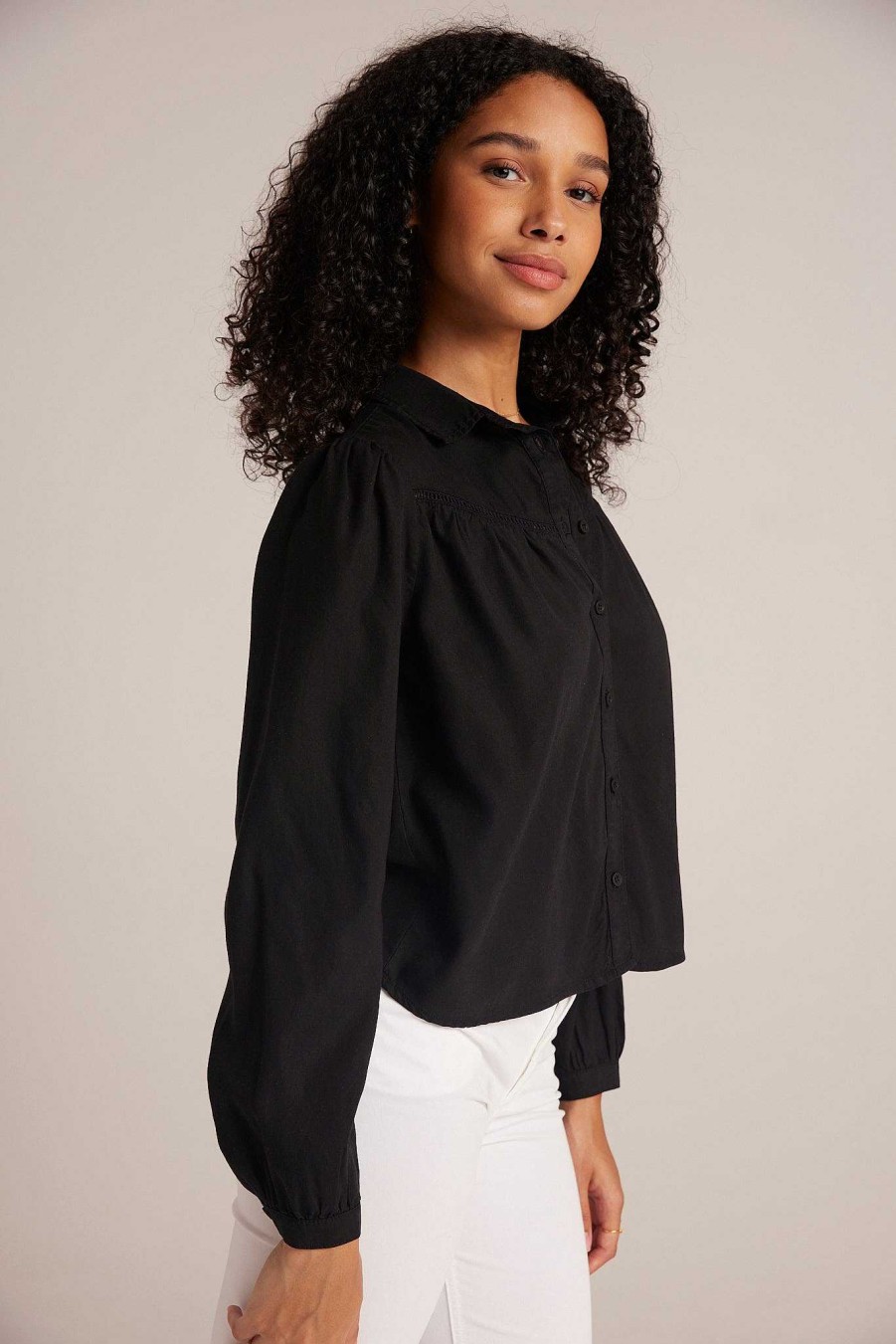 Bella Dahl Ladder Trim Long Sleeve Shirt - Black Long Sleeve