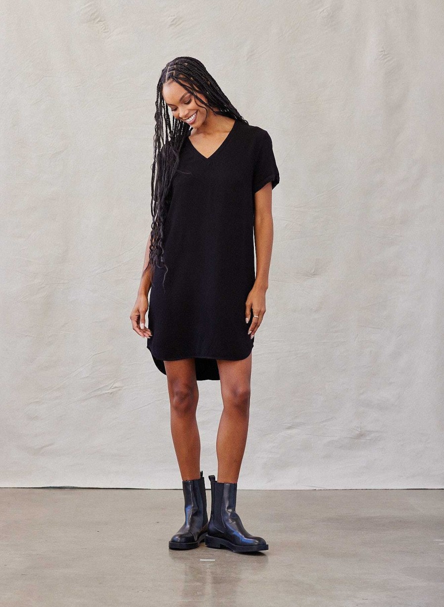 Bella Dahl V-Neck Tee Dress - Vintage Black Mini Dresses