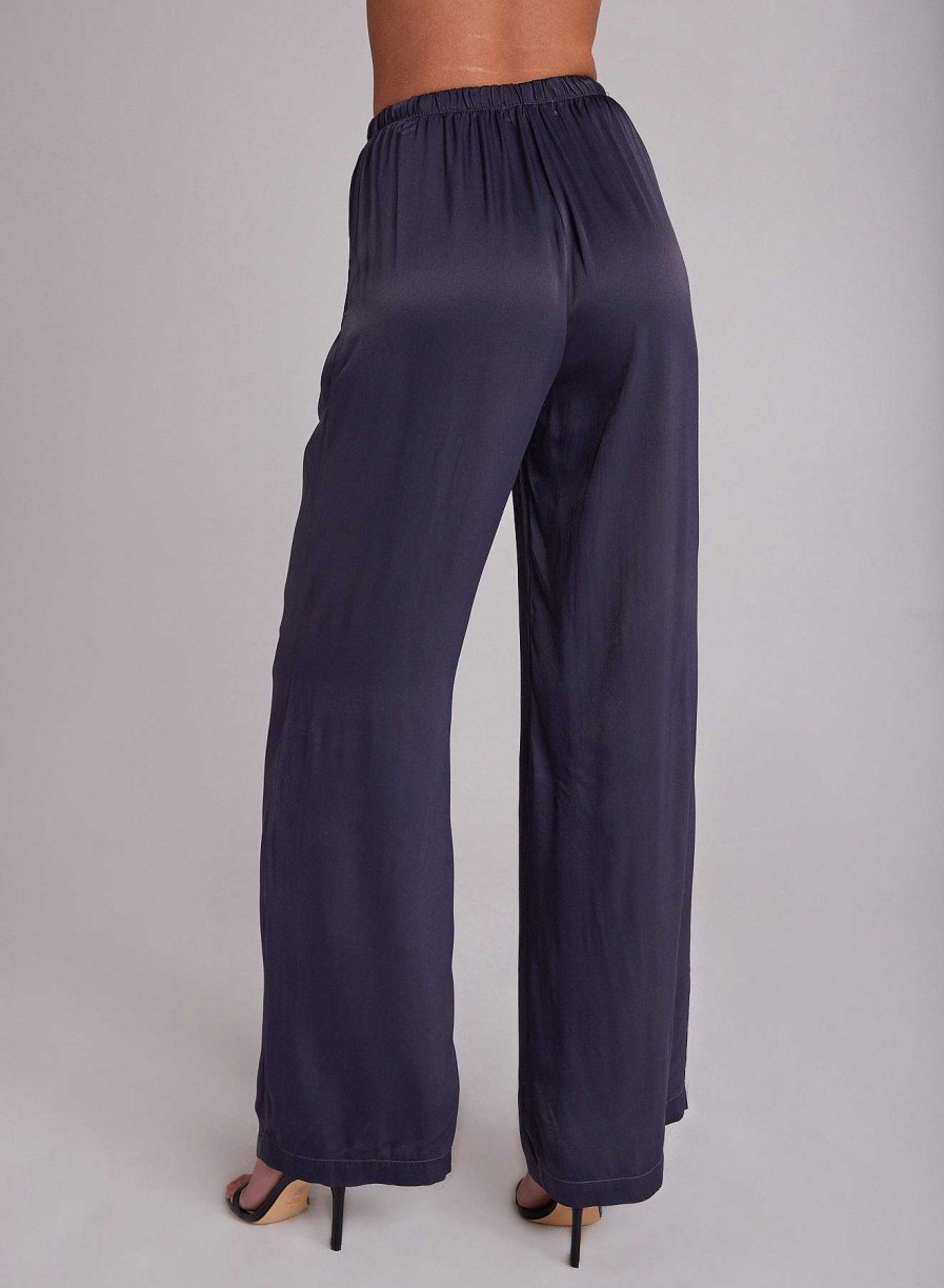 Bella Dahl Satin Pleated Wide Leg Pant - Odyssey Grey Pants