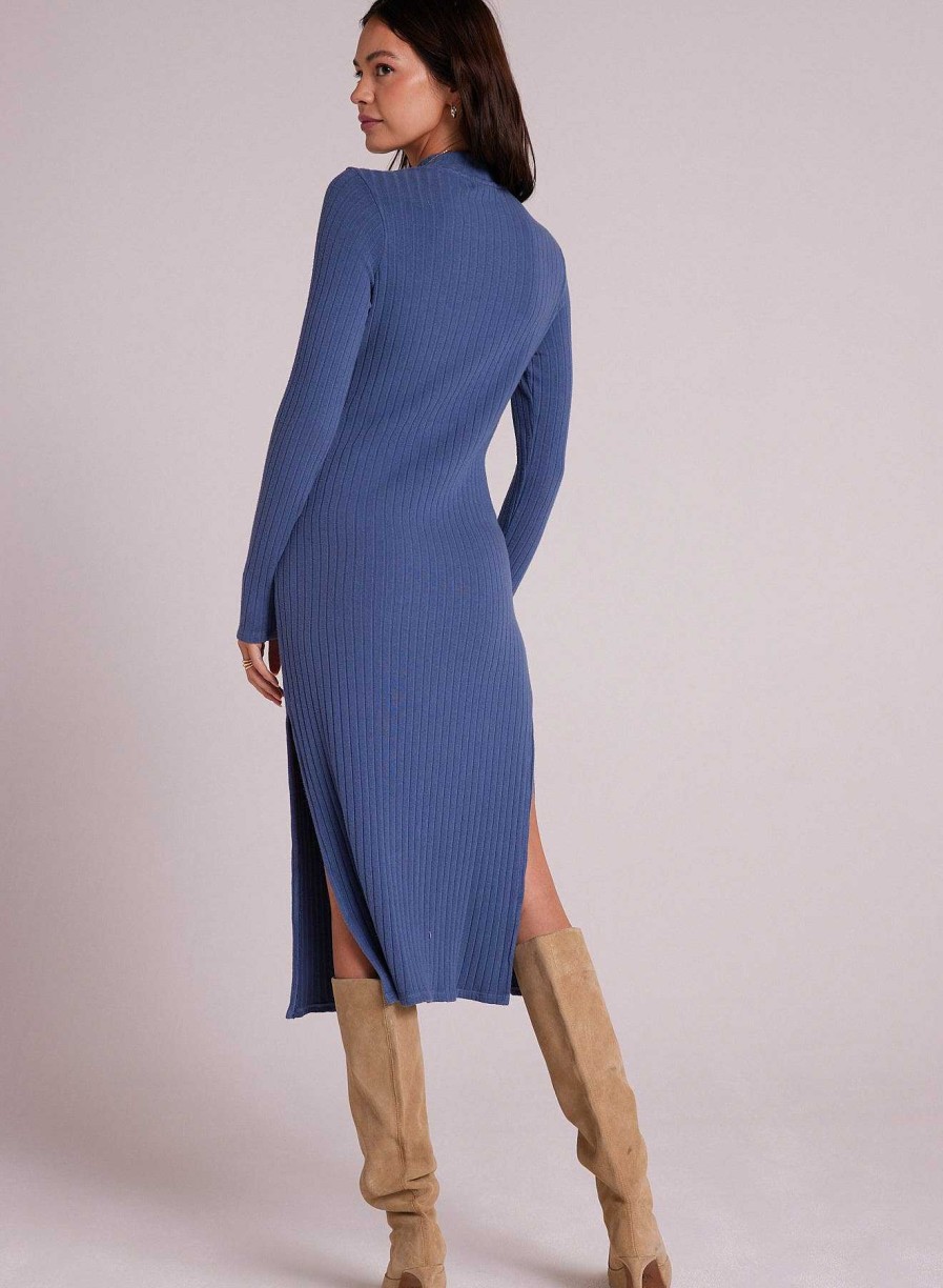 Bella Dahl Mock Neck Midi Knit Dress - Blue Steel Midi Dresses