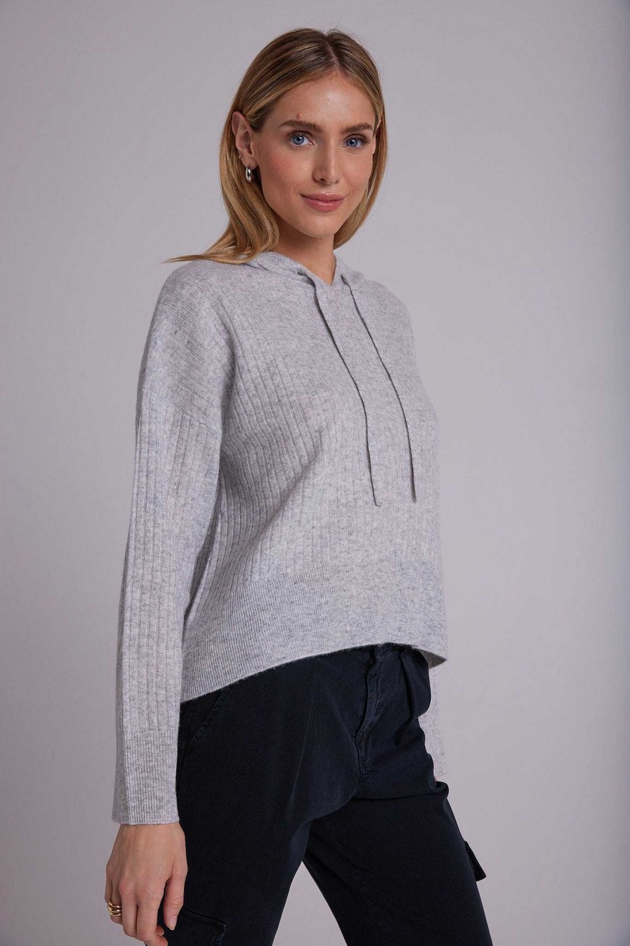 Bella Dahl Cashmere Sweater Hoodie - Heather Fog Sweaters & Jackets