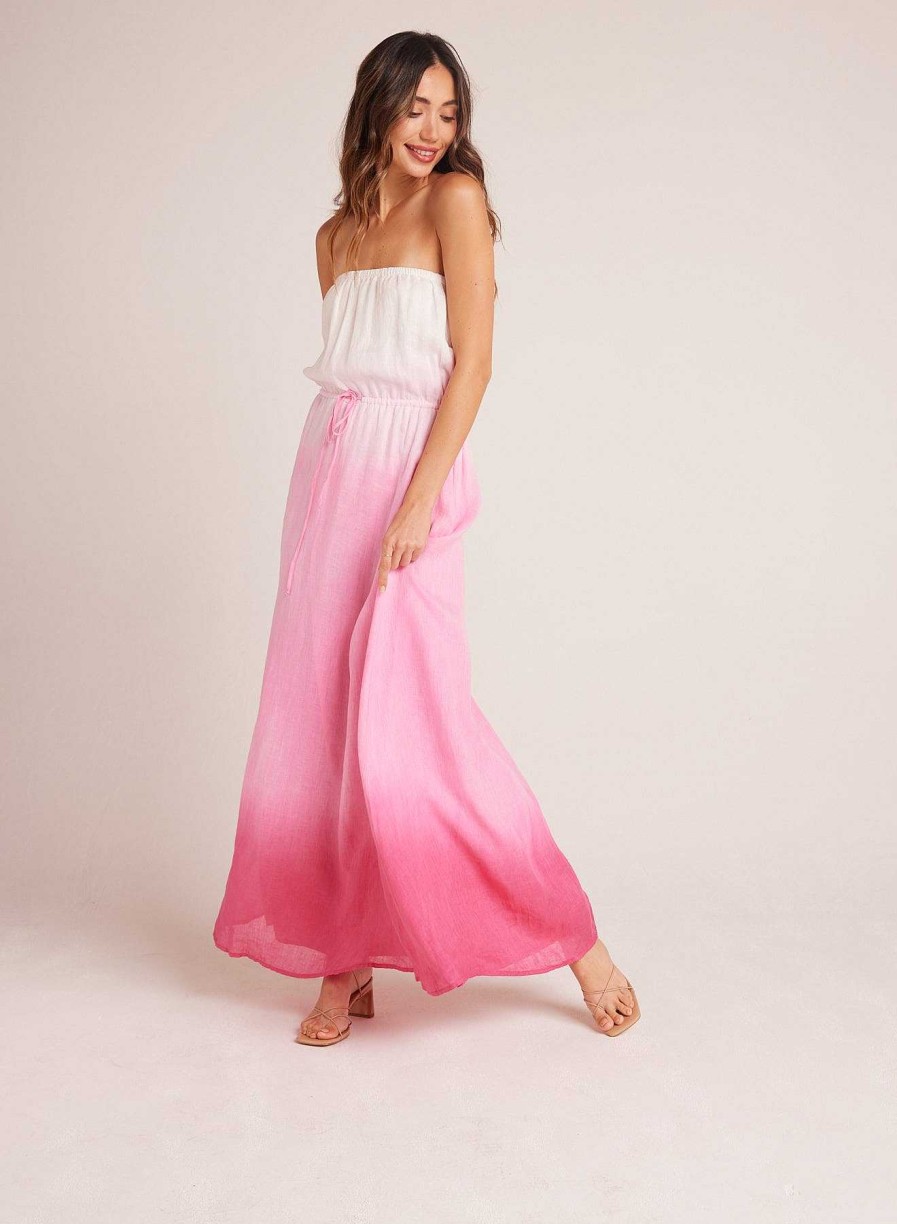 Bella Dahl Strapless Linen Maxi Dress - Coconut Ombre Dye Maxi Dresses