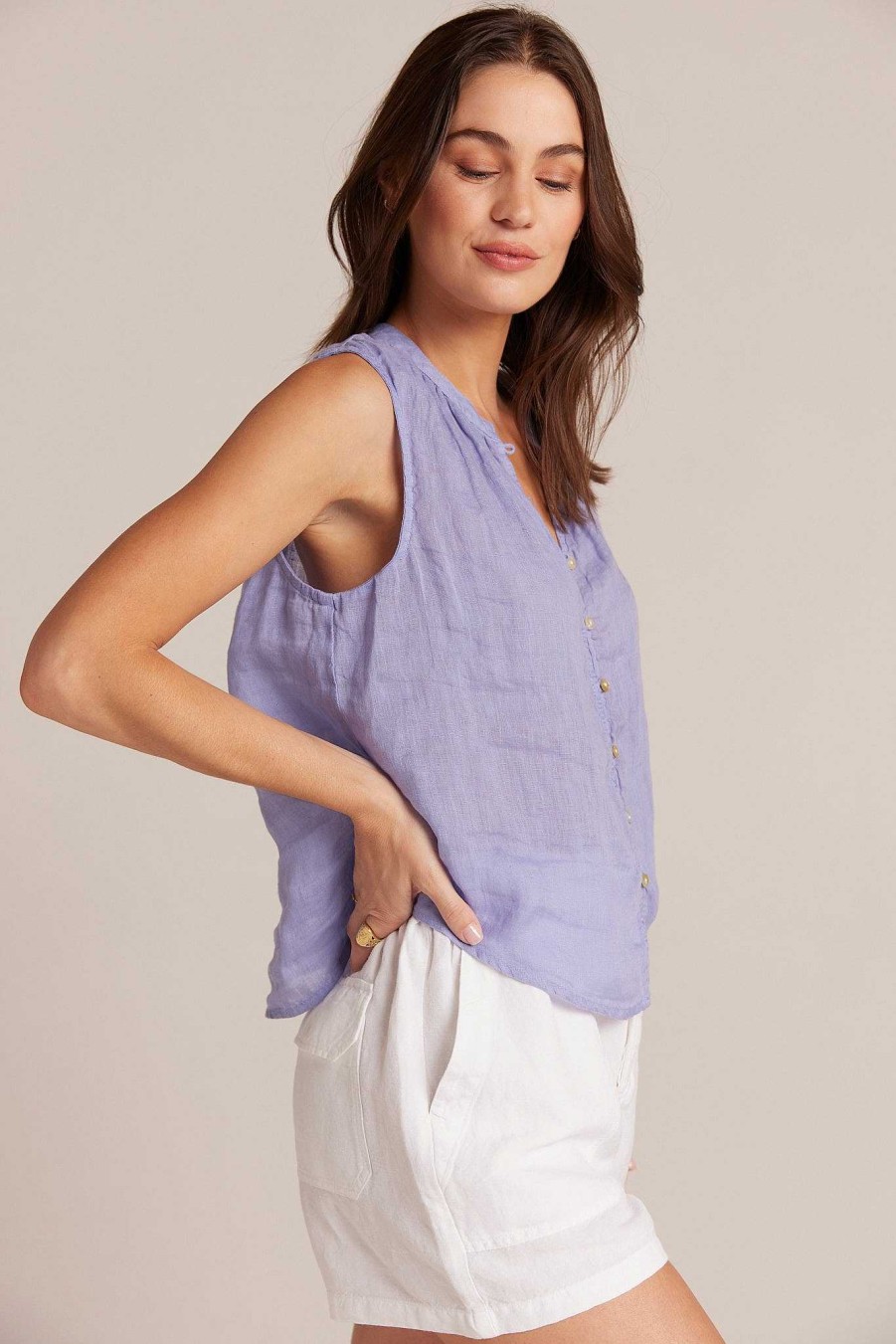 Bella Dahl Sleeveless Shirred Shoulder Blouse - Purple Iris Sleeveless