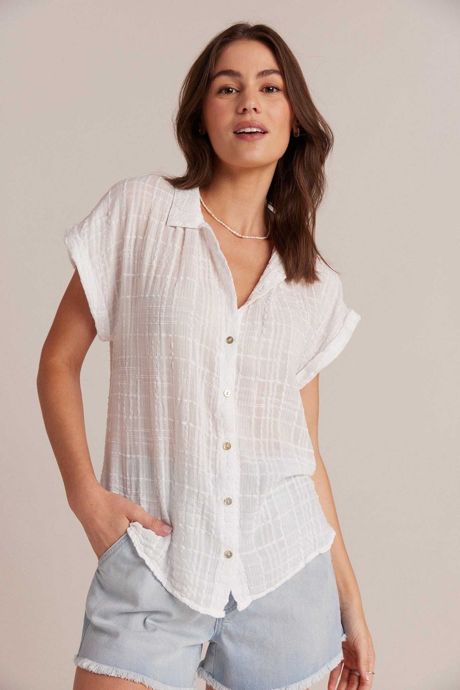 Bella Dahl Cap Sleeve Button Down - White Short Sleeve