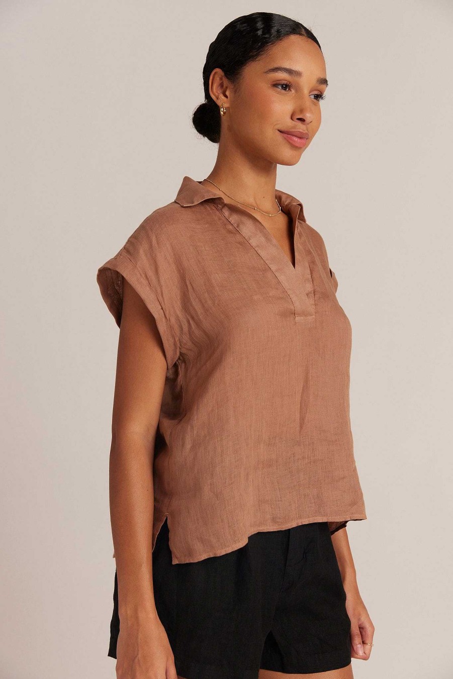 Bella Dahl Linen Short Sleeve Pullover - Desert Brown Short Sleeve