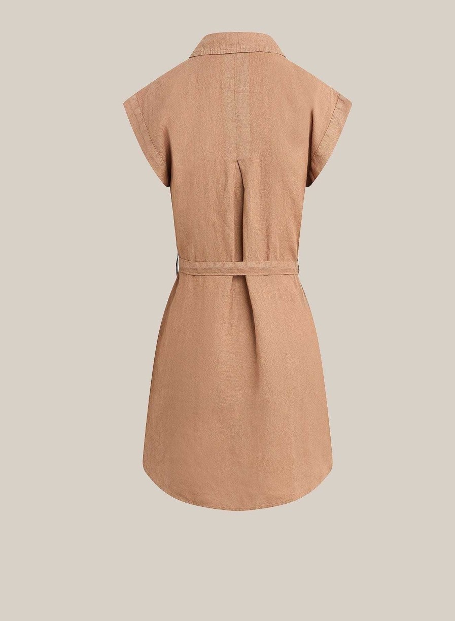 Bella Dahl Belted Linen Shirt Dress- Desert Brown Mini Dresses