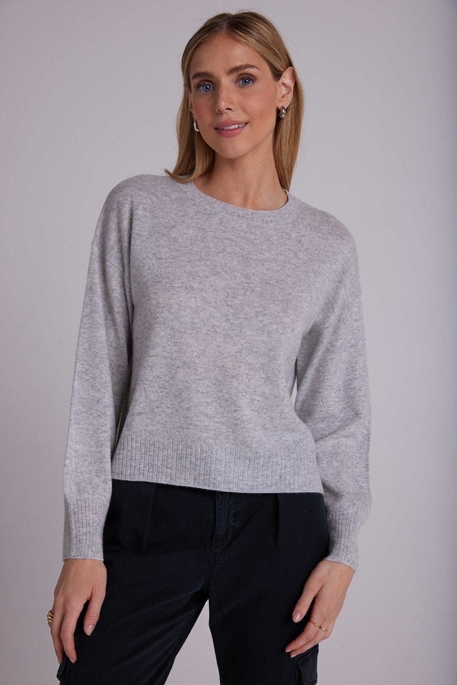 Bella Dahl Cashmere Crew Neck Rib Pullover - Heather Fog Sweaters & Jackets