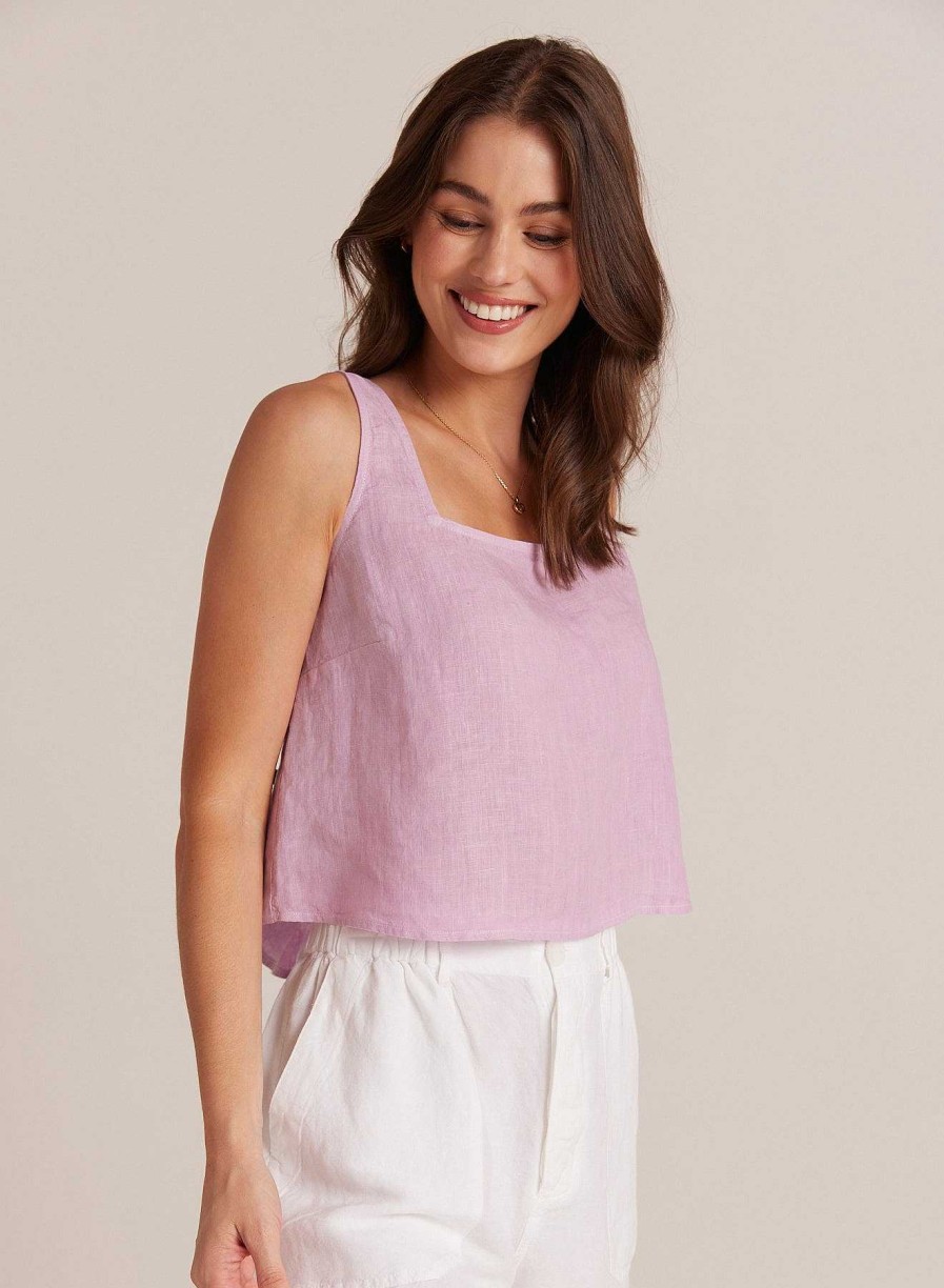 Bella Dahl Button Back Linen Tank - Light Orchid Sleeveless