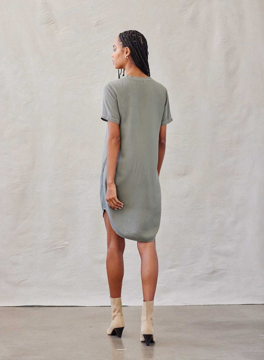 Bella Dahl V-Neck Tee Dress - Soft Army Mini Dresses