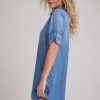 Bella Dahl A-Line Rolled Tab Sleeve Dress - Medium Ombre Wash Mini Dresses