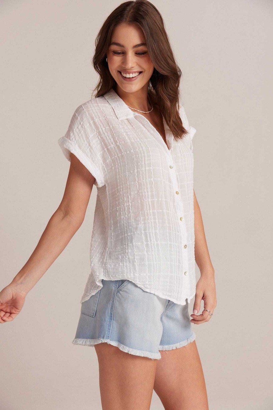 Bella Dahl Cap Sleeve Button Down - White Short Sleeve