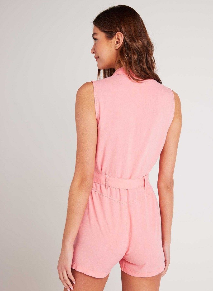 Bella Dahl Zip Front Romper - Blossom Pink Rompers & Jumpsuits