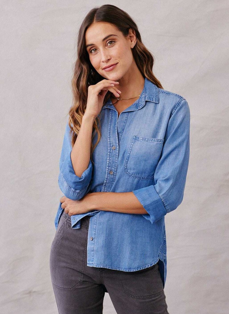 Bella Dahl Shirt Tail Button Down - Medium Ombre Wash Long Sleeve