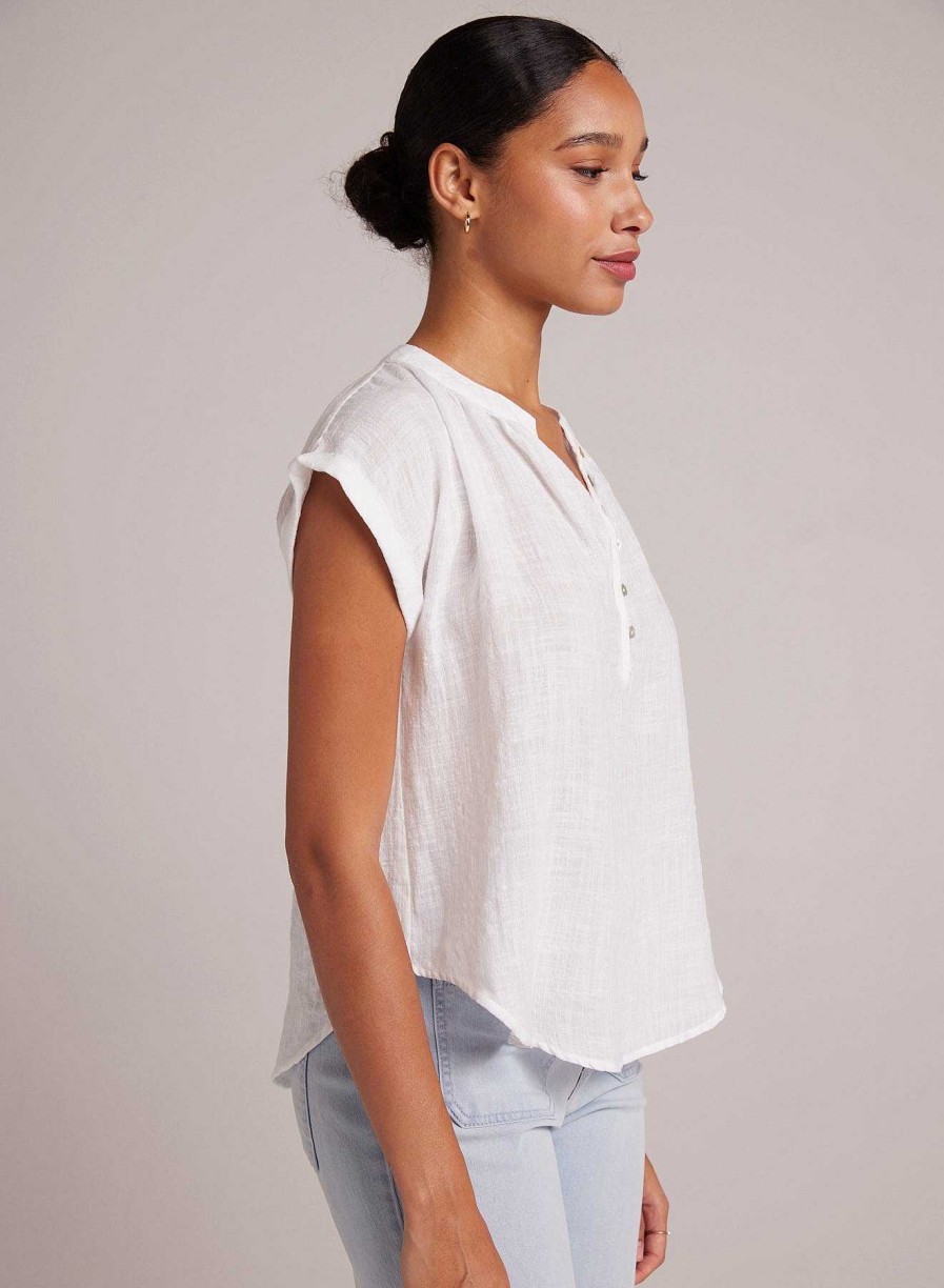 Bella Dahl Half Placket Cap Sleeve Top - White Short Sleeve