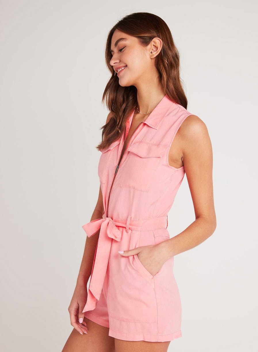 Bella Dahl Zip Front Romper - Blossom Pink Rompers & Jumpsuits