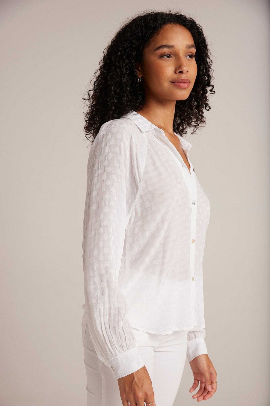 Bella Dahl Round Hem Bishop Sleeve Shirt - White Long Sleeve