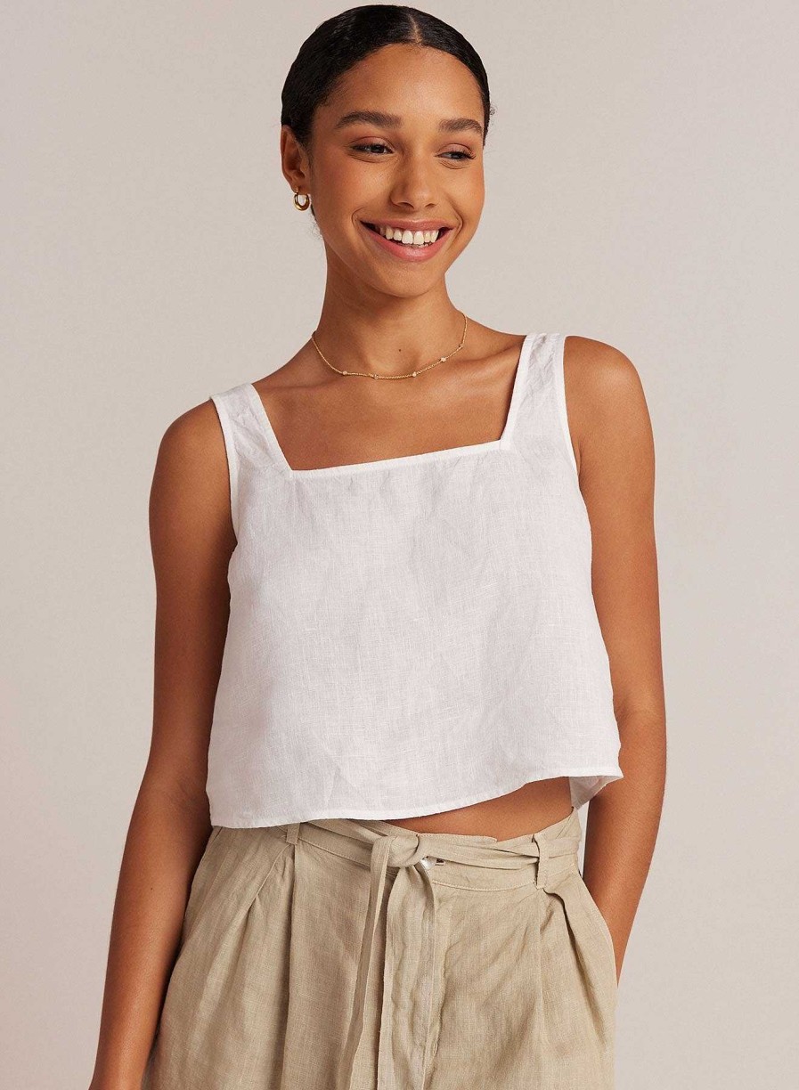 Bella Dahl Button Back Linen Tank - White Sleeveless