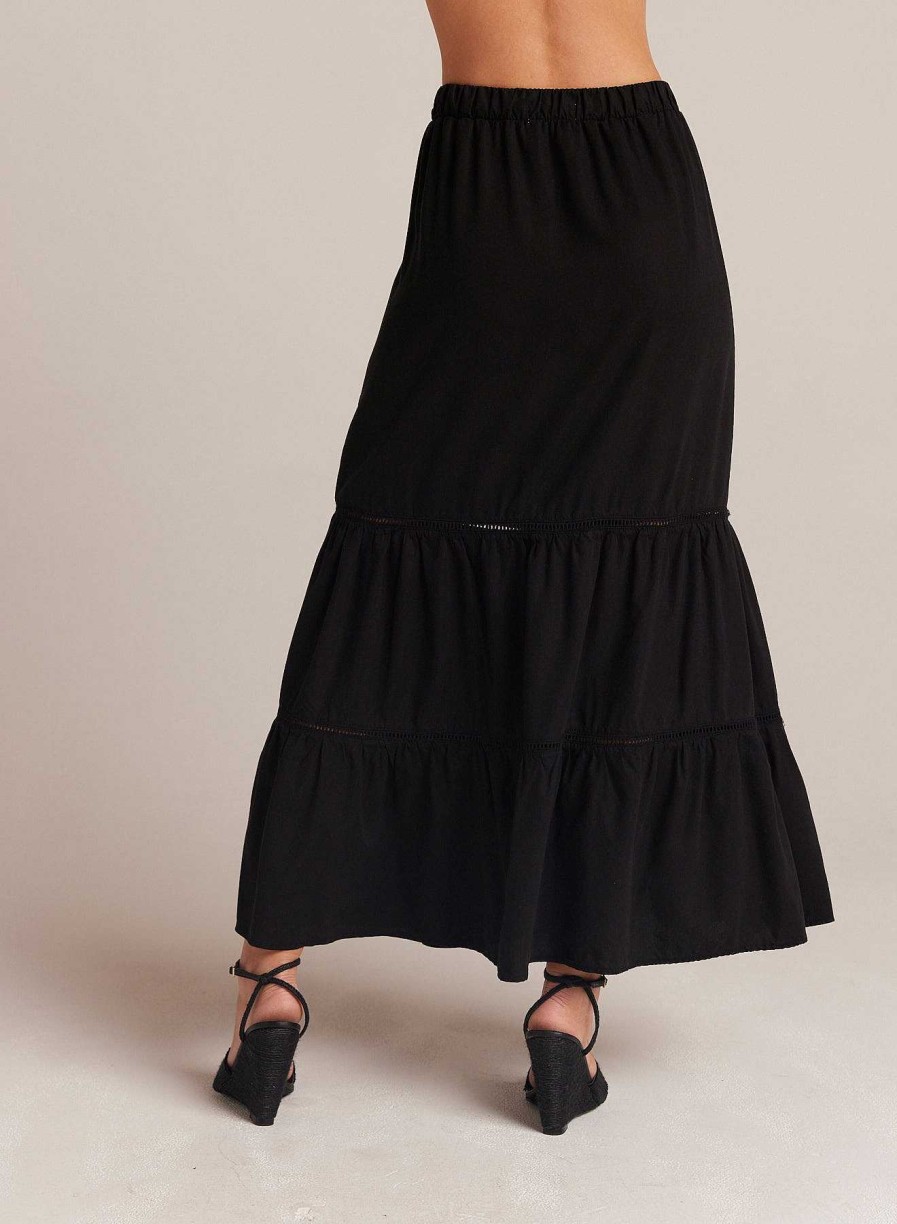 Bella Dahl Ladder Trim Tiered Maxi Skirt - Black Skirts