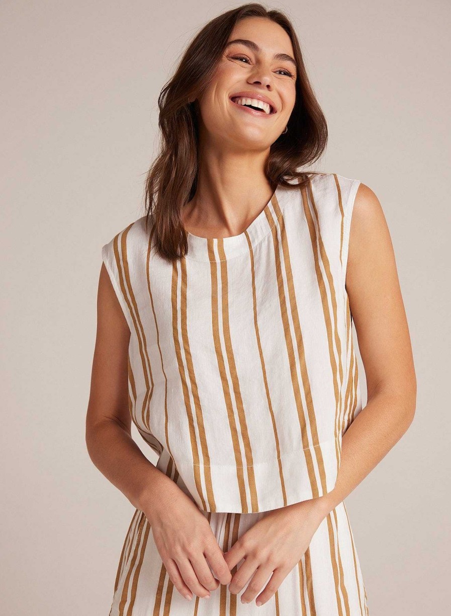 Bella Dahl Boxy Button Back Top - Redwood Stripe Sleeveless