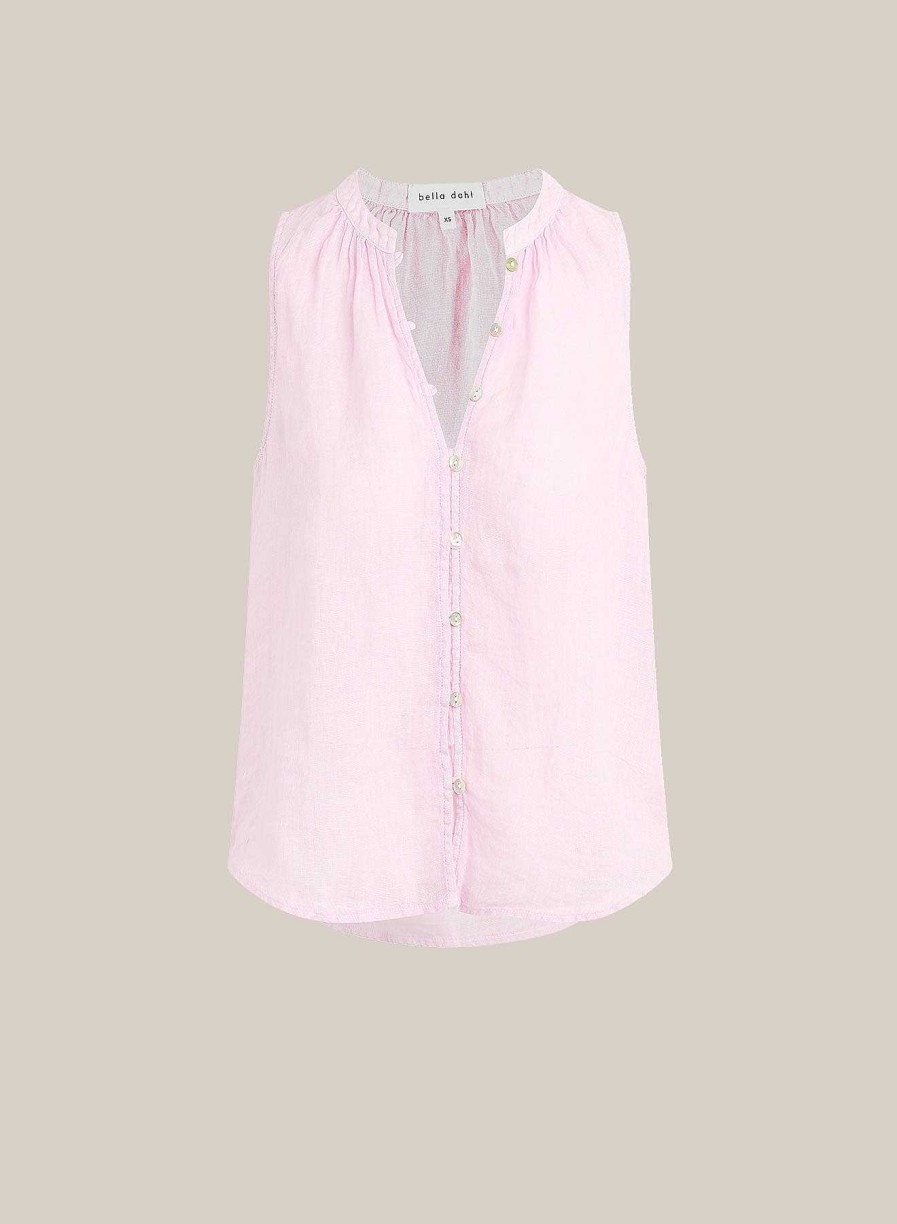 Bella Dahl Sleeveless Shirred Shoulder Blouse - Light Orchid Sleeveless