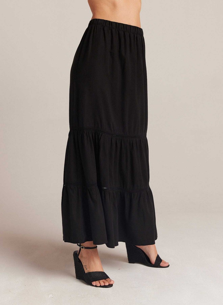 Bella Dahl Ladder Trim Tiered Maxi Skirt - Black Skirts