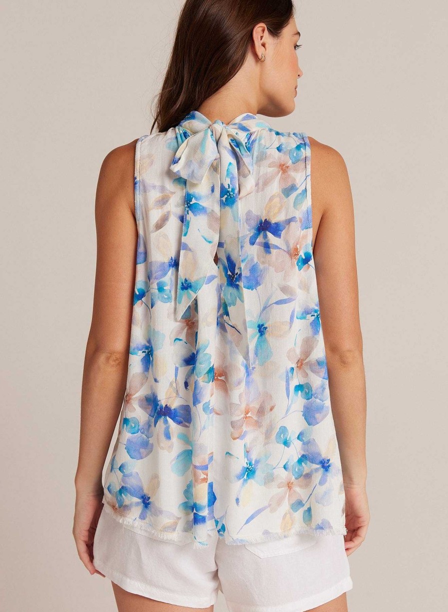 Bella Dahl Tie Back Halter Top - Malibu Floral Print Sleeveless