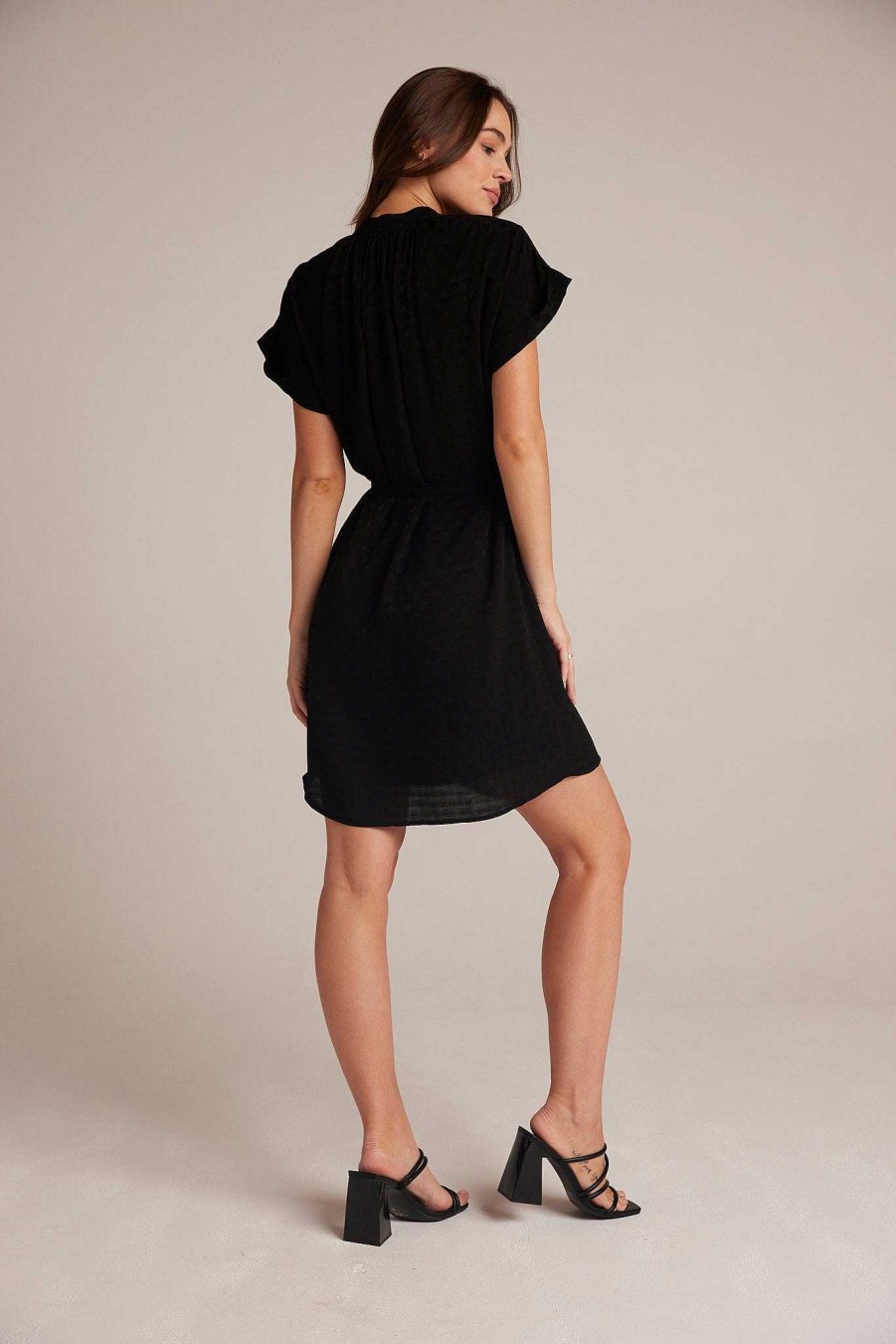 Bella Dahl Belted Shirred Dress - Black Mini Dresses