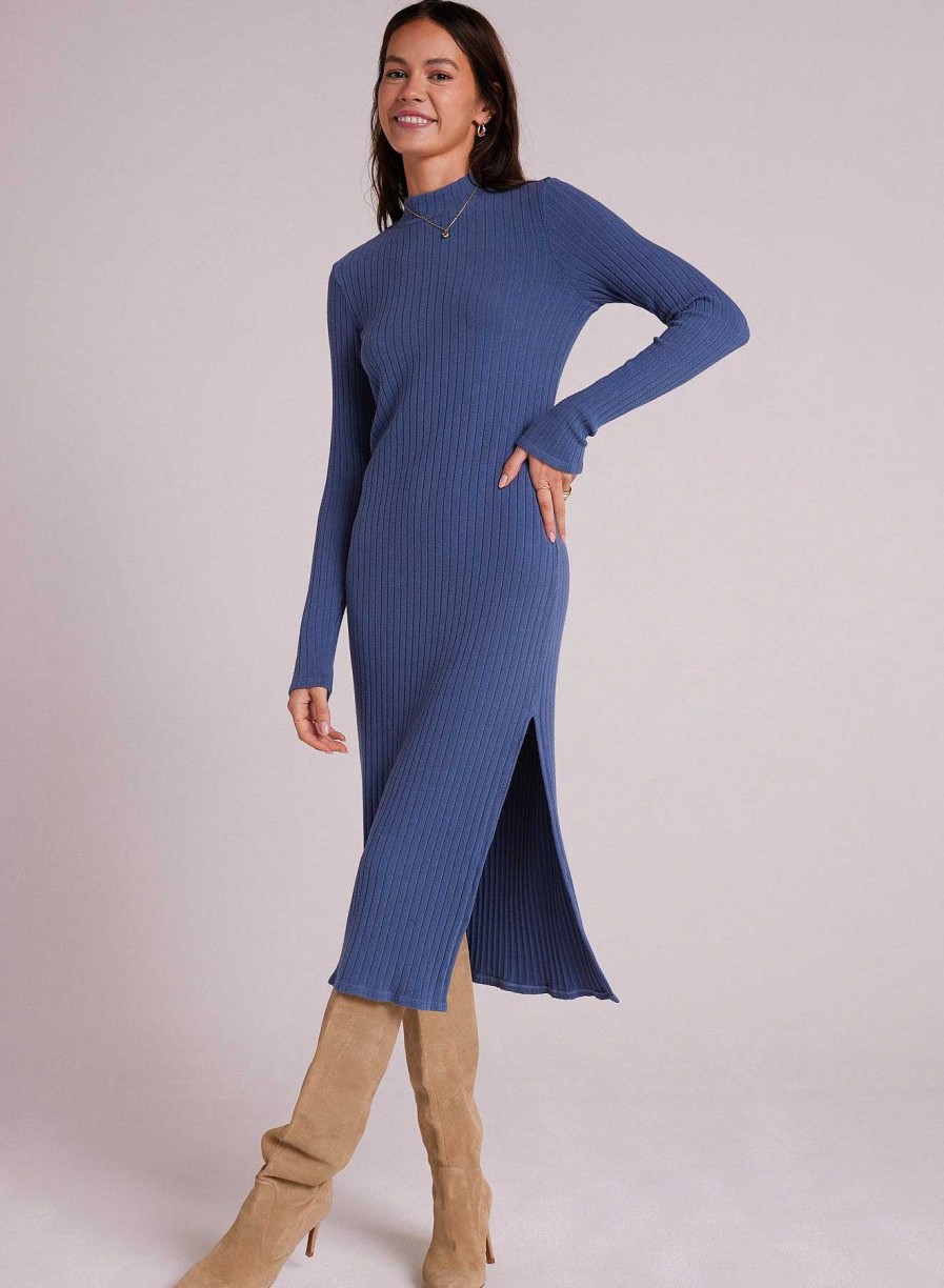 Bella Dahl Mock Neck Midi Knit Dress - Blue Steel Midi Dresses