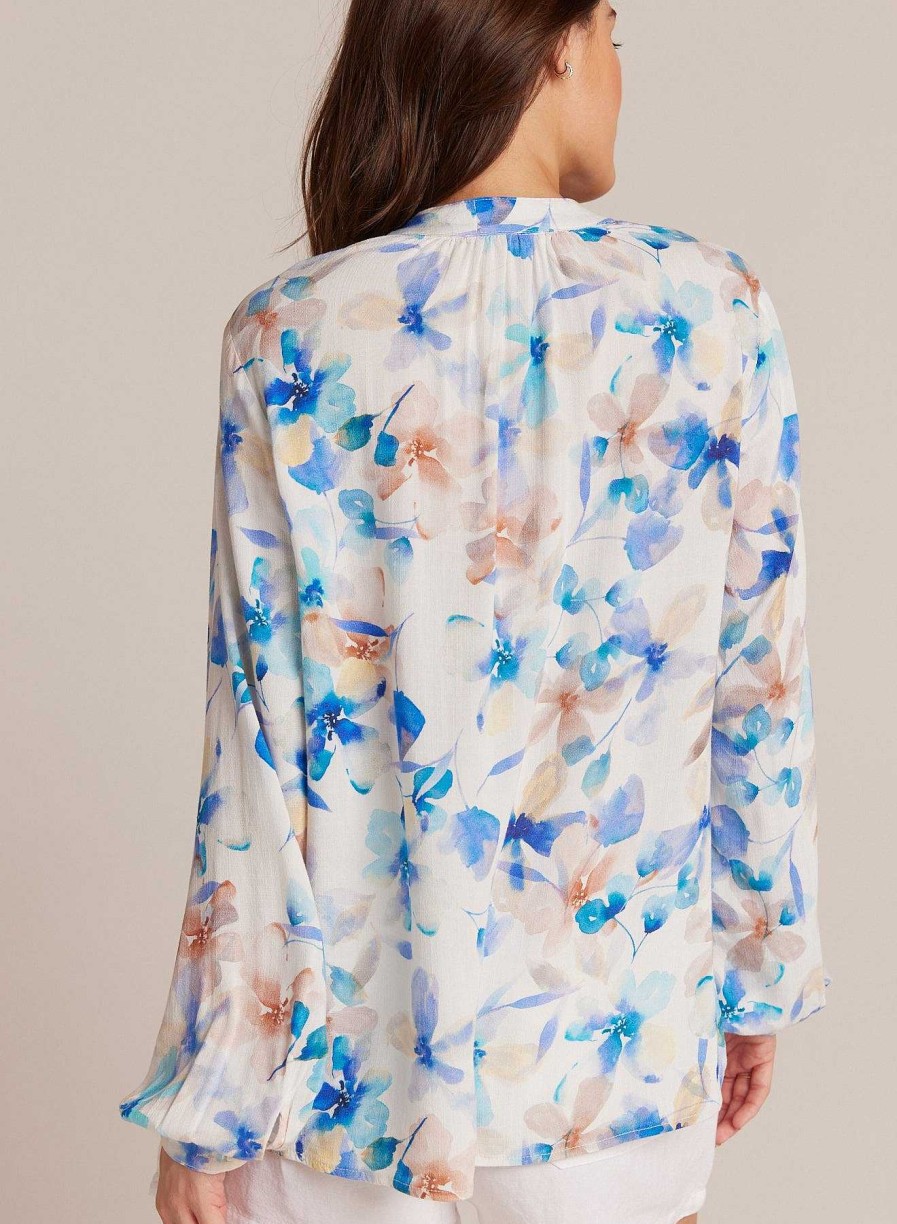 Bella Dahl Button Loop Front Shirt - Malibu Floral Print Long Sleeve