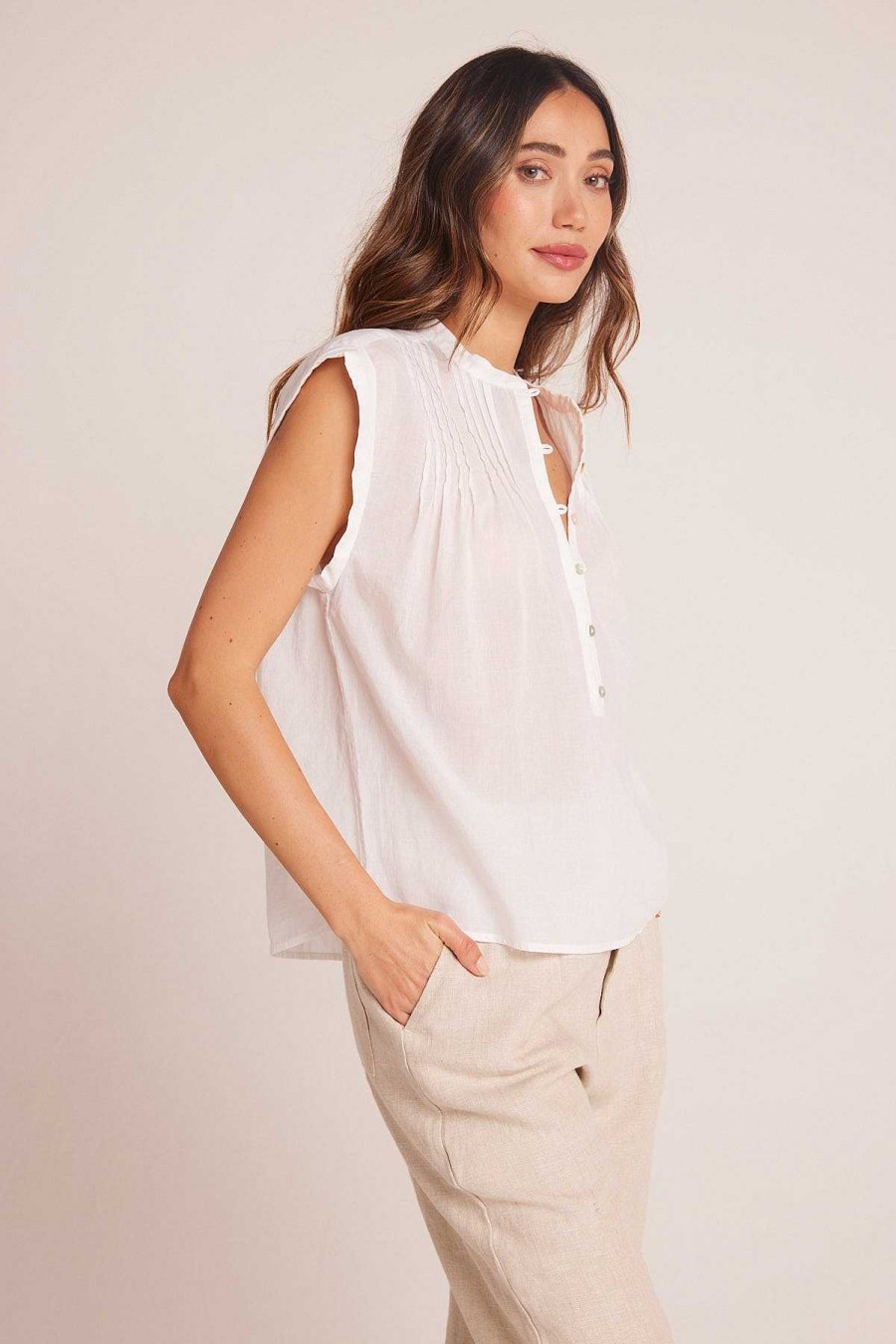 Bella Dahl Short Sleeve Pintuck Pullover - White Short Sleeve