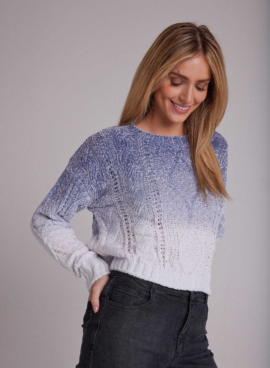 Bella Dahl Cable Crew Neck Sweater - Winter Sky Ombre Sweaters & Jackets