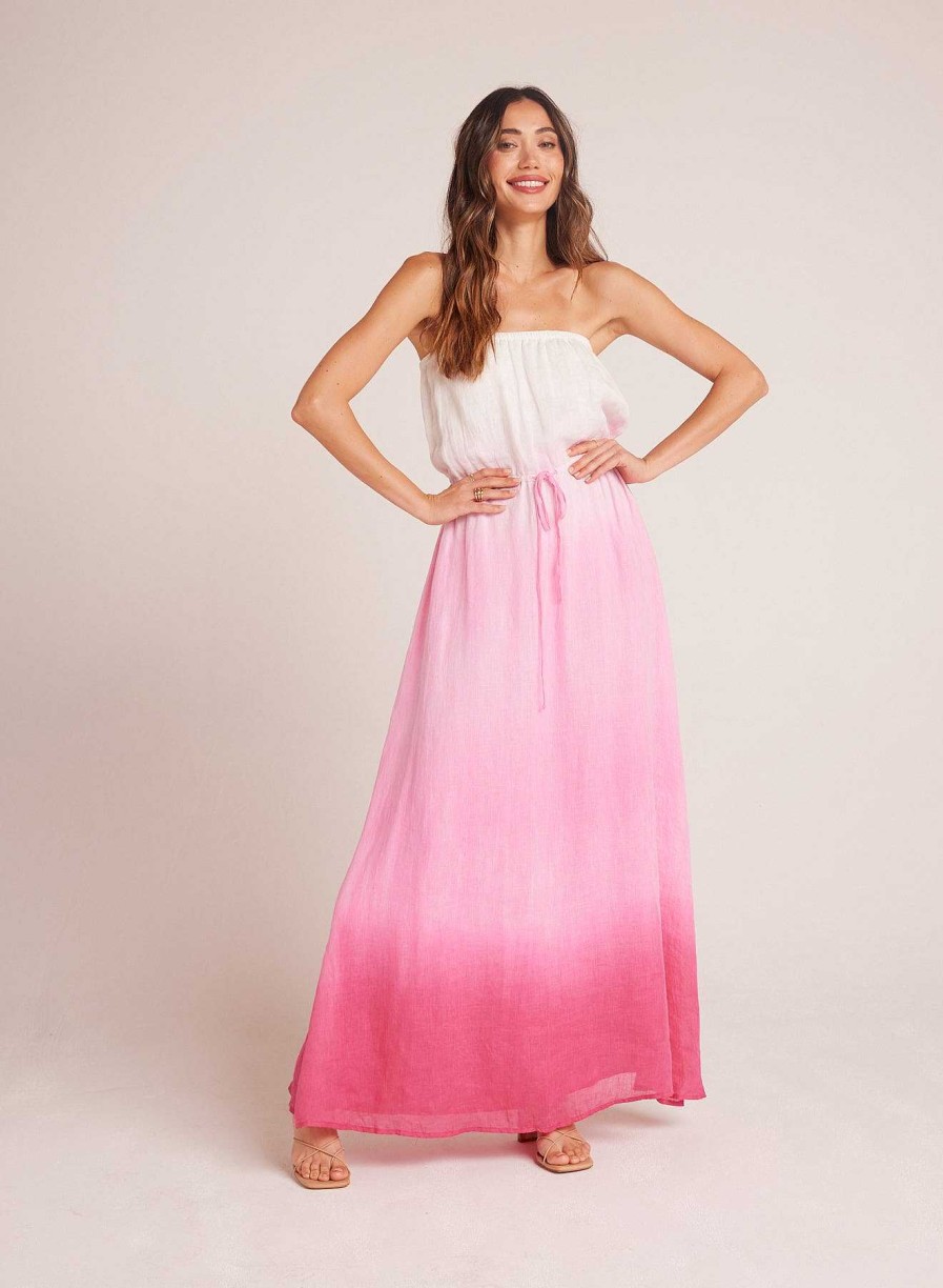 Bella Dahl Strapless Linen Maxi Dress - Pink Ombre Dye Maxi Dresses