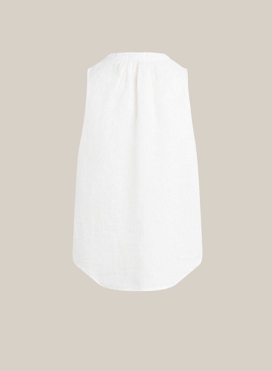 Bella Dahl Sleeveless Shirred Shoulder Blouse - White Sleeveless