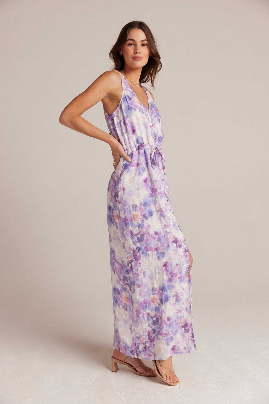 Bella Dahl Linen Button Front Dress - Iris Floral Print Maxi Dresses