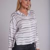 Bella Dahl Long Sleeve High Low Hem Shirt - Frosted Stripes Print Button Down