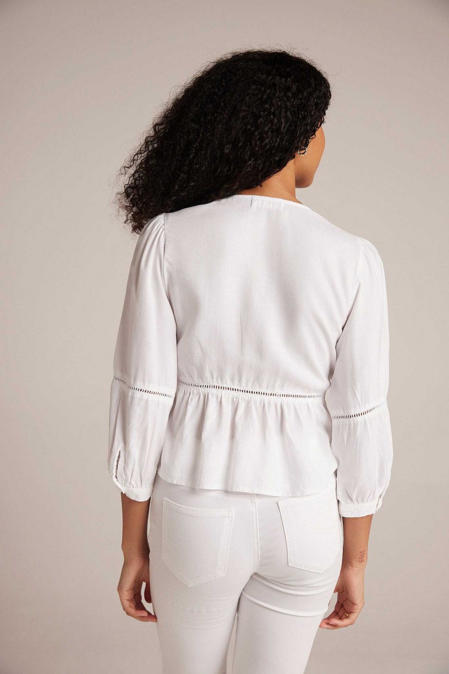 Bella Dahl Ladder Trim Peplum Top - White Long Sleeve