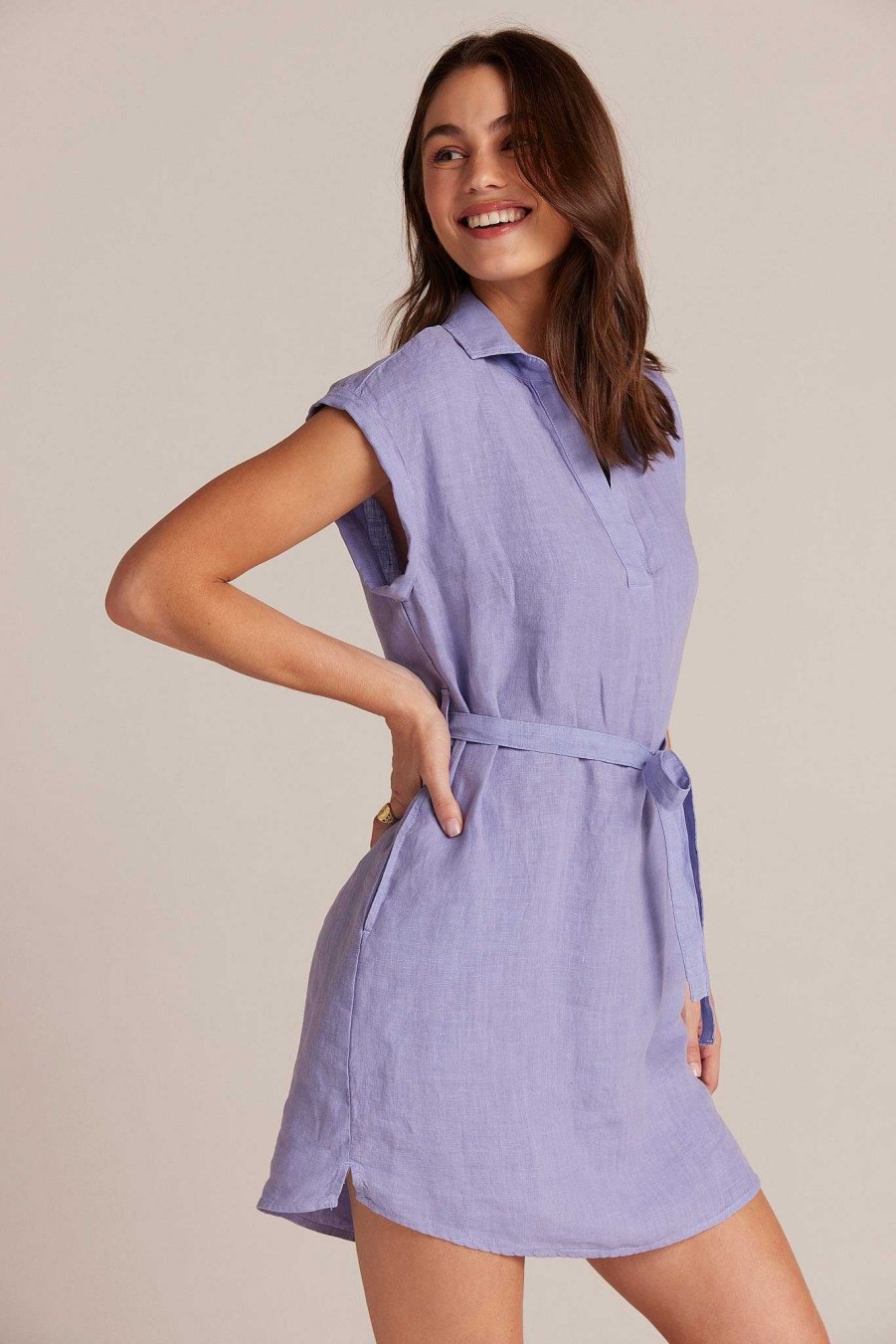 Bella Dahl Belted Linen Shirt Dress - Purple Iris Mini Dresses