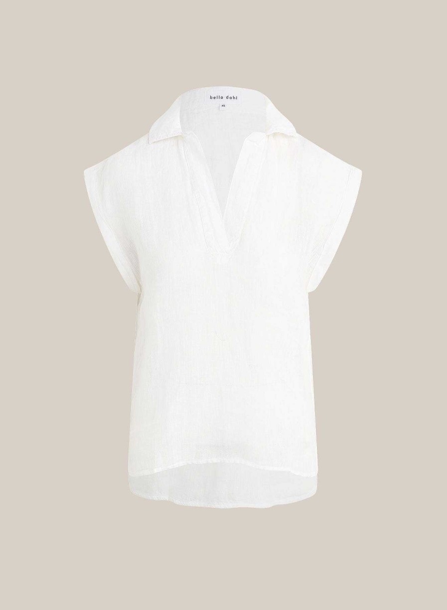 Bella Dahl Linen Short Sleeve Pullover - White Short Sleeve