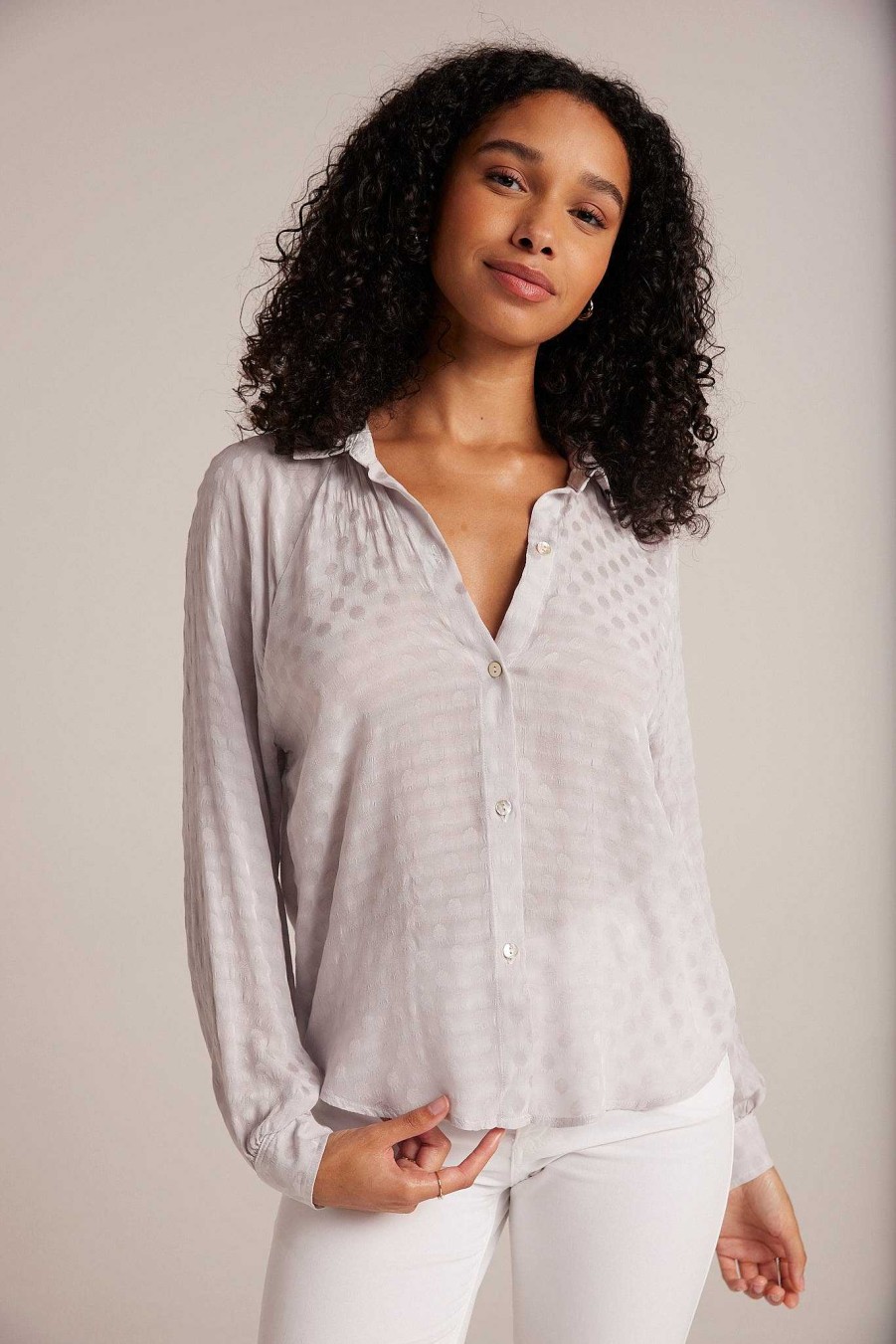 Bella Dahl Round Hem Bishop Sleeve Shirt - Silver Pearl Long Sleeve