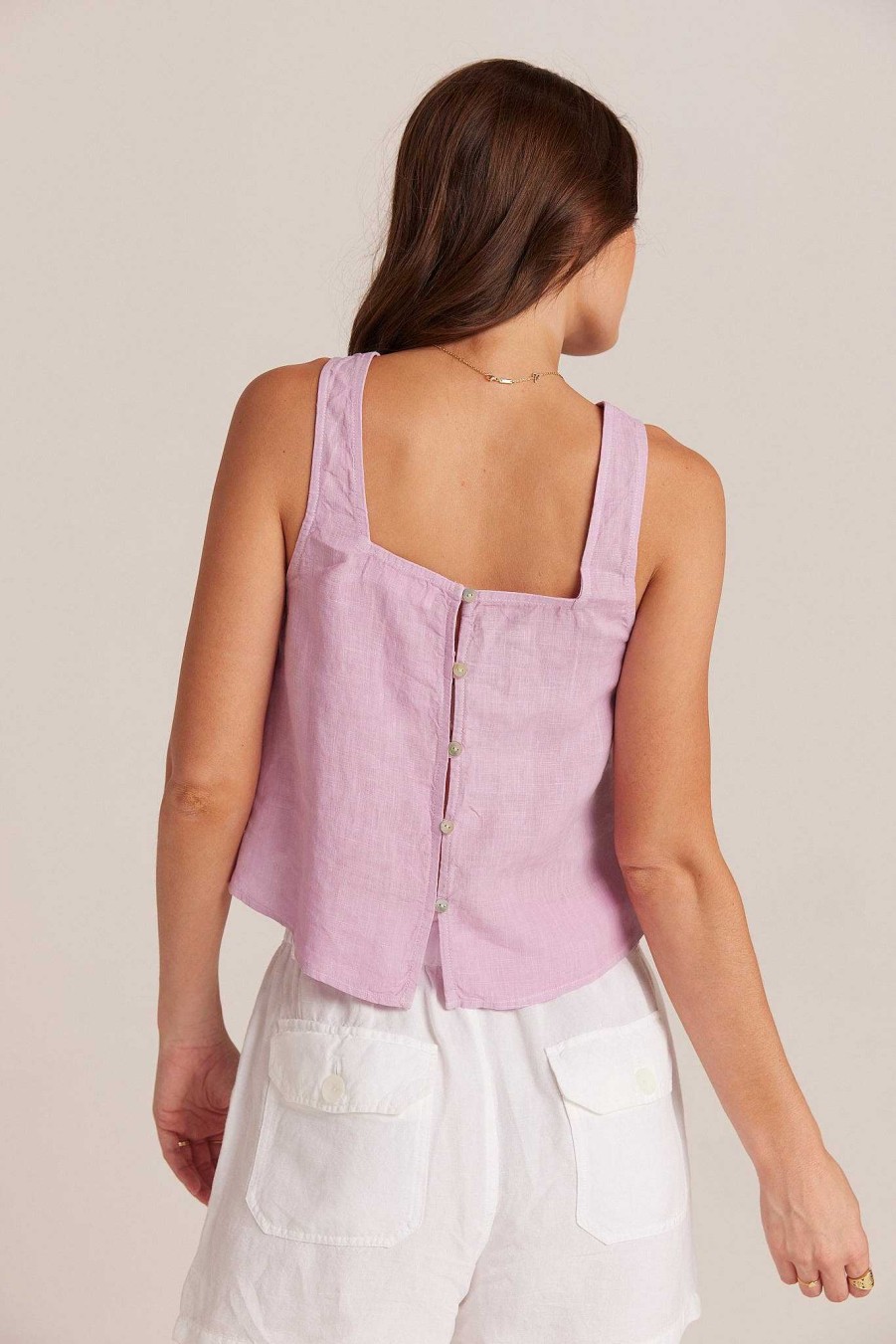 Bella Dahl Button Back Linen Tank - Light Orchid Sleeveless