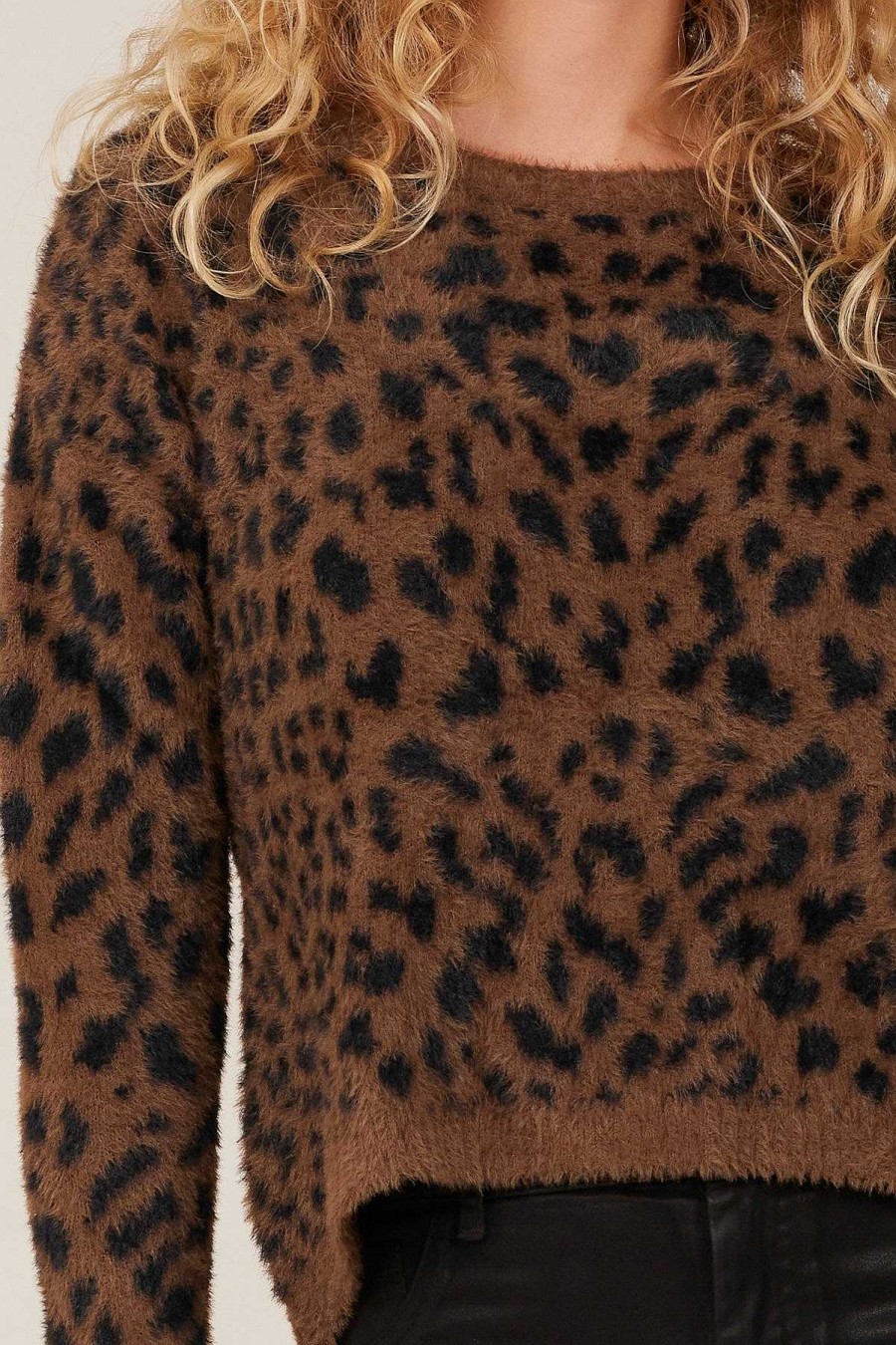 Bella Dahl Croped Slouchy Sweater -Mocha Leopard Sweaters & Jackets