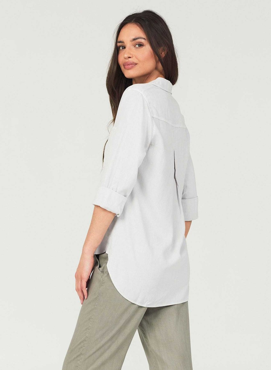 Bella Dahl Shirt Tail Button Down - Foggy Sky Long Sleeve