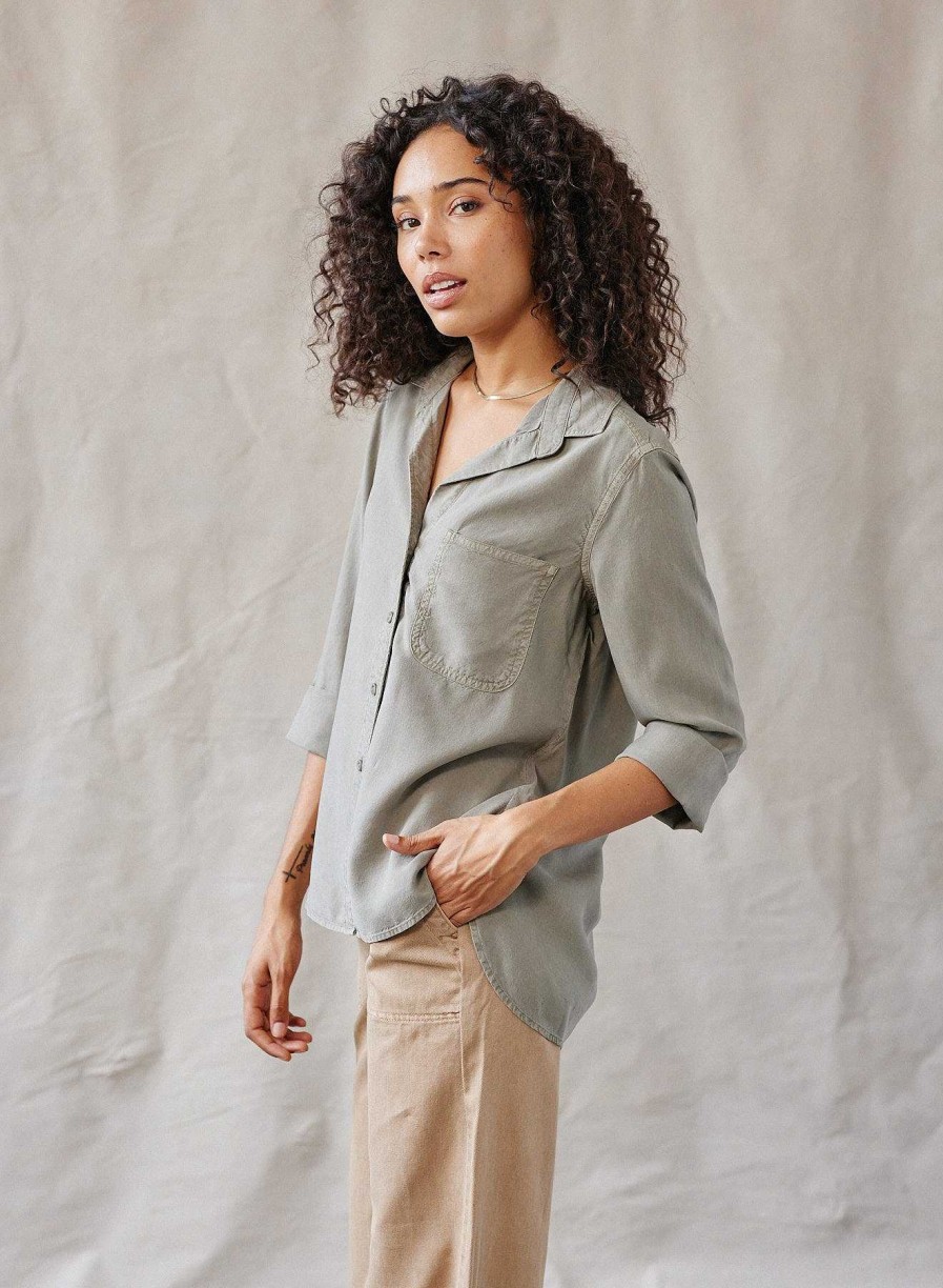 Bella Dahl Shirt Tail Button Down - Soft Army Long Sleeve