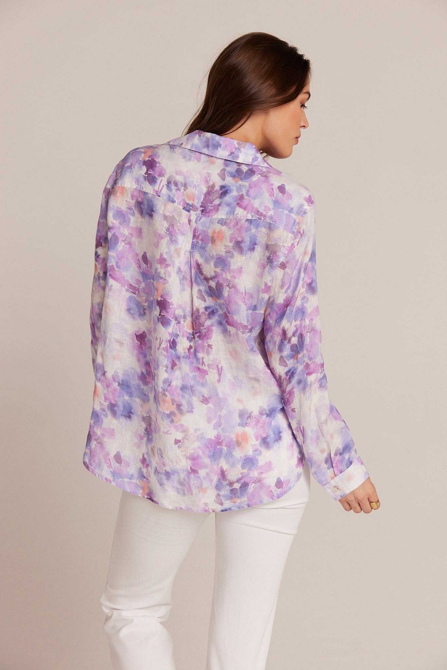 Bella Dahl Linen Pocket Button Down - Iris Floral Print Long Sleeve